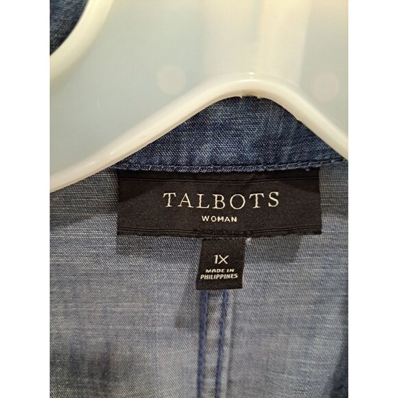 Talbots Womens Linen Blend Denim Chambray Blazer Jacket IX Single Button Front - Picture 3 of 12